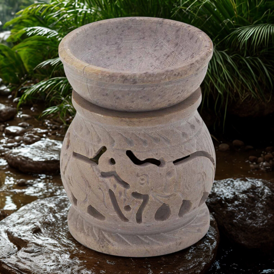 Small Elephant Soapstone Oil Burner 8cm