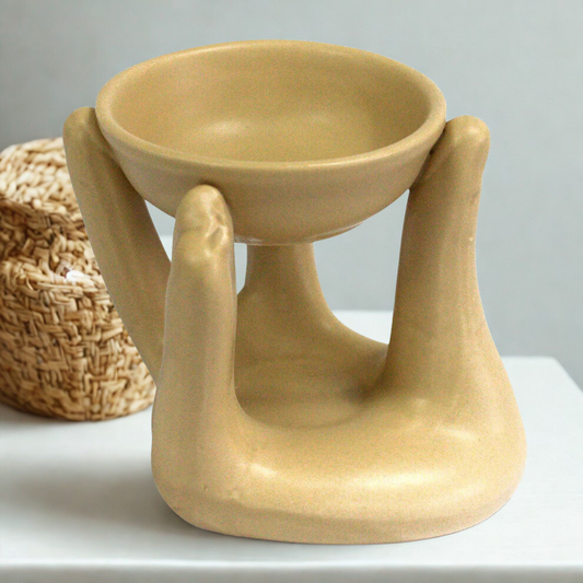 Open Hands Oil Burner - Tan