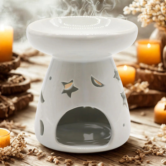 Large Classic White Oil Burner - Moon & Star