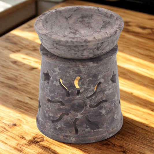 Small Soapstone Oil Burner 8cm - Sun & Stars