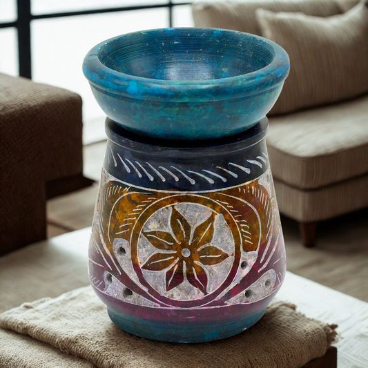 Small Flower Soapstone Oil Burner 8cm