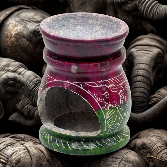 Small Coloured Soapstone Oil Burner 8cm - Om & Elephant