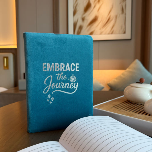 Embrace The Journey Light Blue Velvet Notebook - 80 pages.