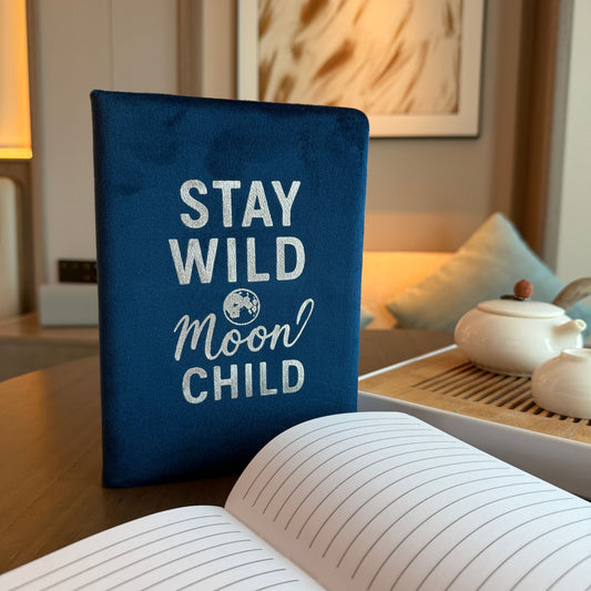 Stay Wild Moon Child Dark Blue Velvet Notebook - 80 pages.