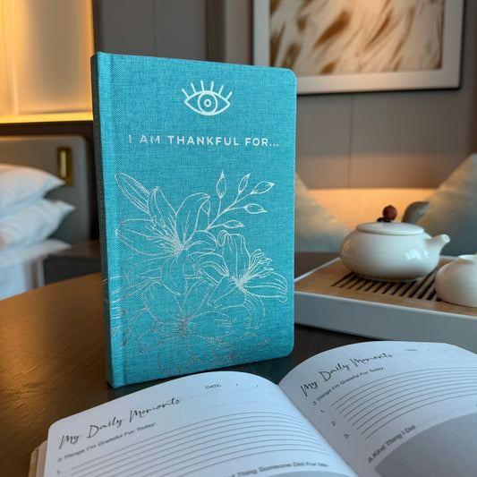 Blue Gratitude Journal with Silver Lining 120 pages - I am Thankful For