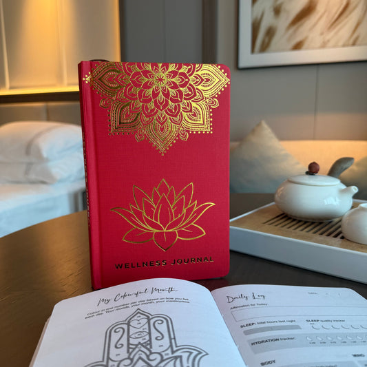 Red Wellness Journal 120 pages - Golden Mandala and Lotus